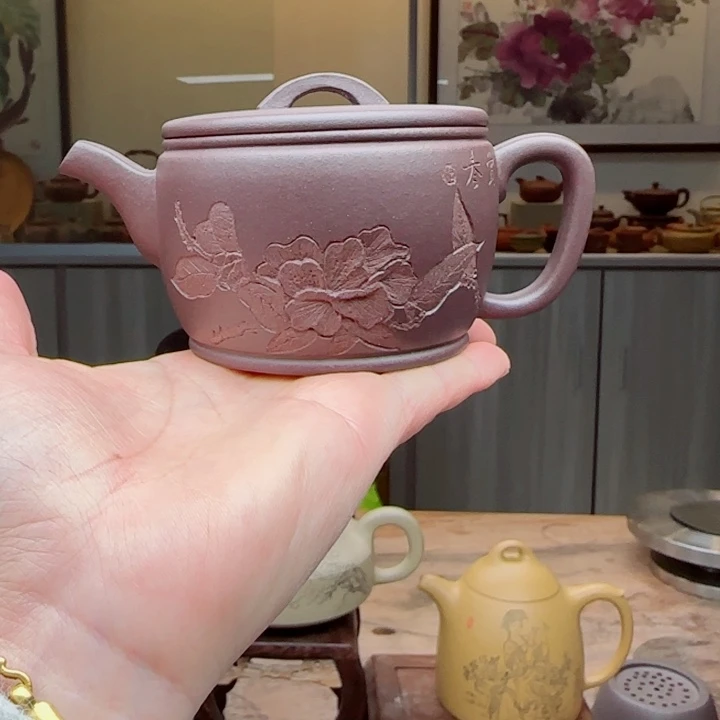 紫砂茶壶紫泥150 c C小任刻绘