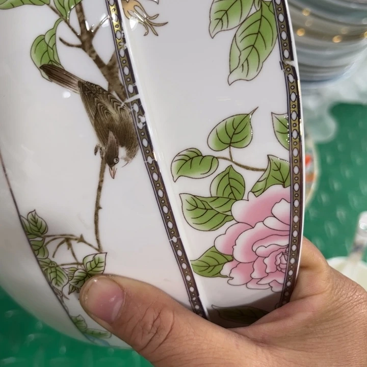 瓷片琴瑟和鸣八寸汤碗两个微瑕