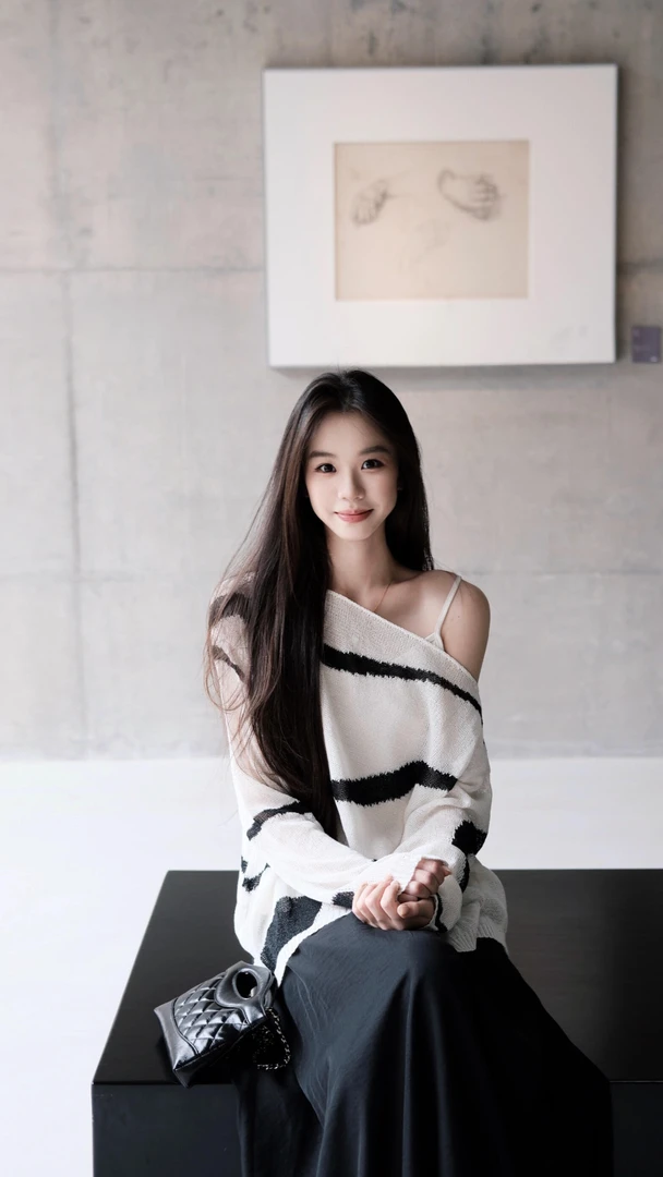 2025夏季新款慵懒风条纹斜肩长袖t恤防晒显瘦露肩上衣百搭半身裙