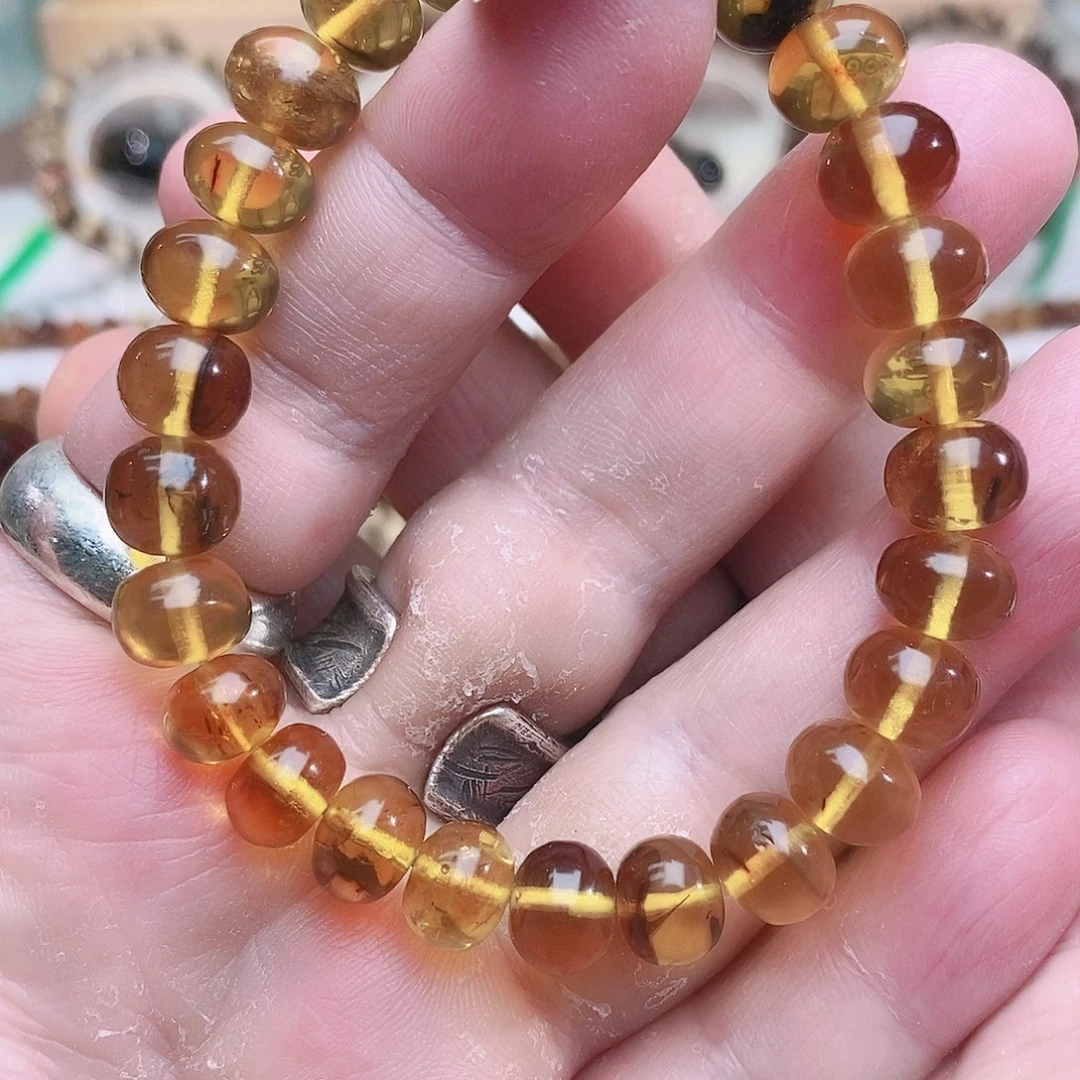 琥珀未镶嵌裸石金珀单圈9+