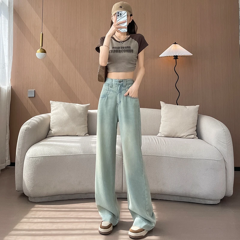 女阔腿天丝软牛仔裤新款夏季浅色薄款显瘦慵懒松弛感小个子高腰