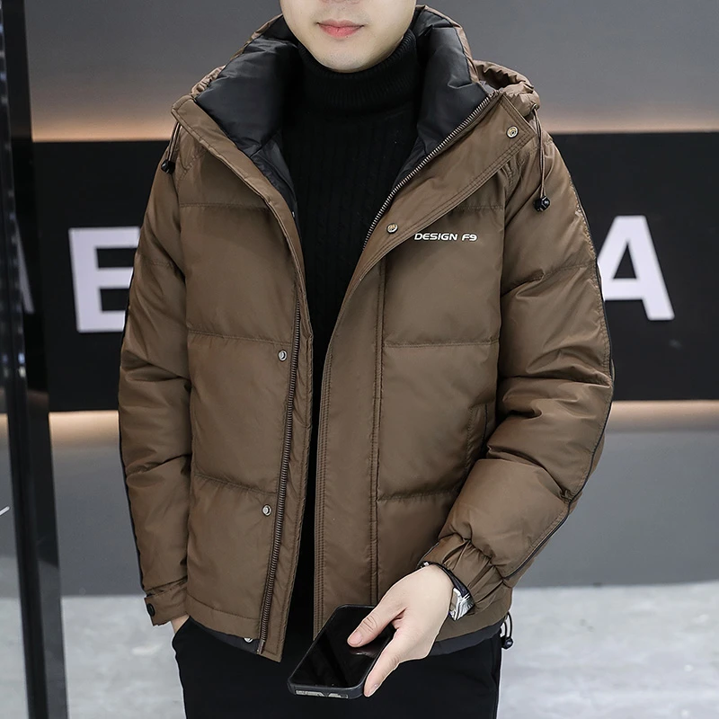 冬季2025新款男士羽绒服短款连帽痞帅轻薄加厚男士面包服防寒外套