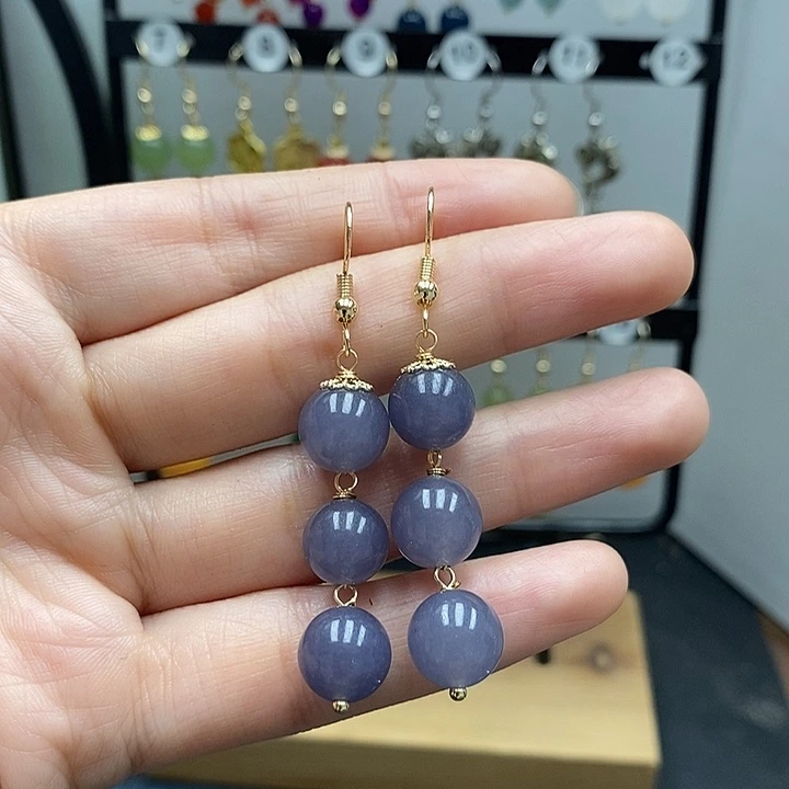 和田玉银S925镀金镶嵌耳饰10mm