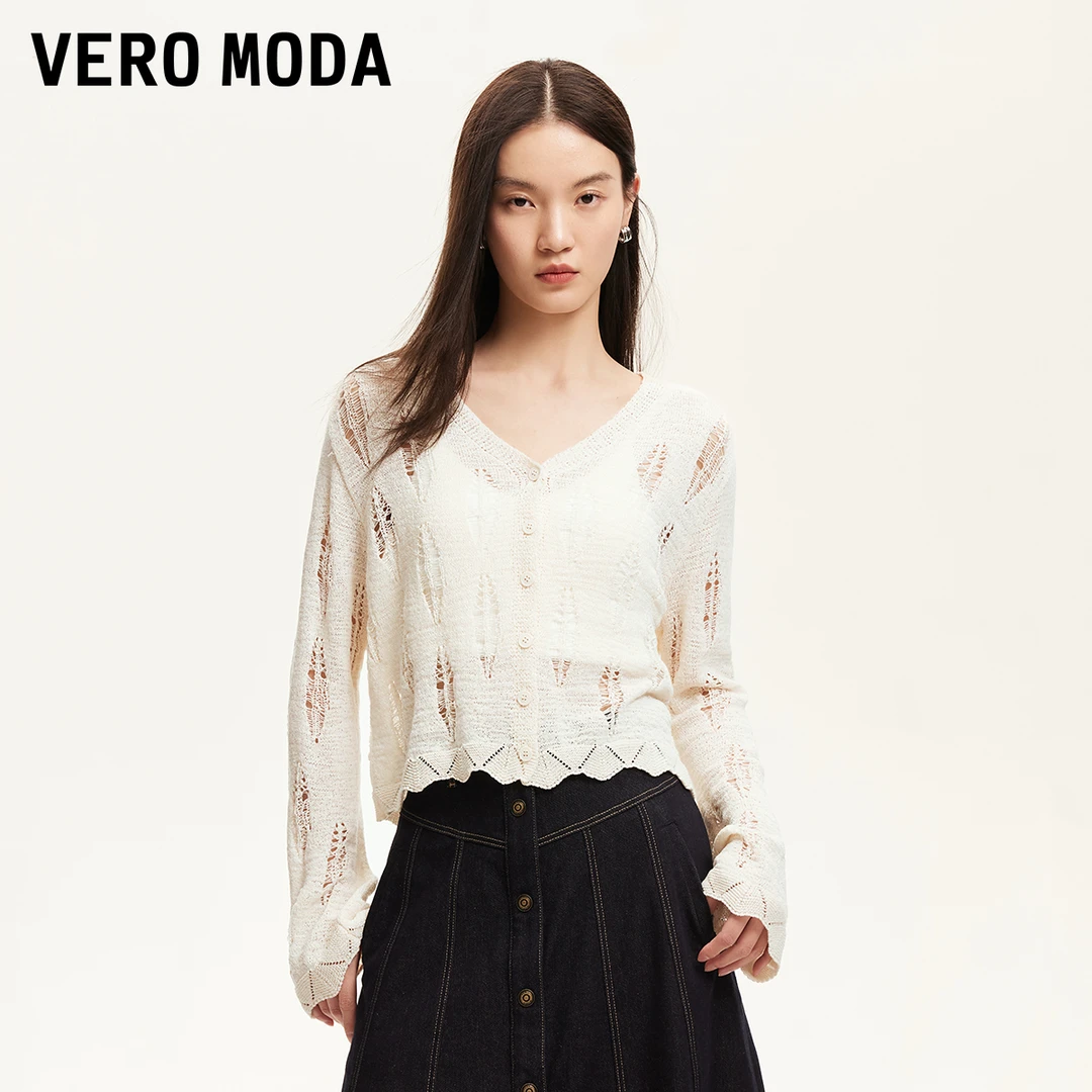 Vero Moda针织衫女2025夏日穿搭肌理感勾花镂空纯色开衫325224011