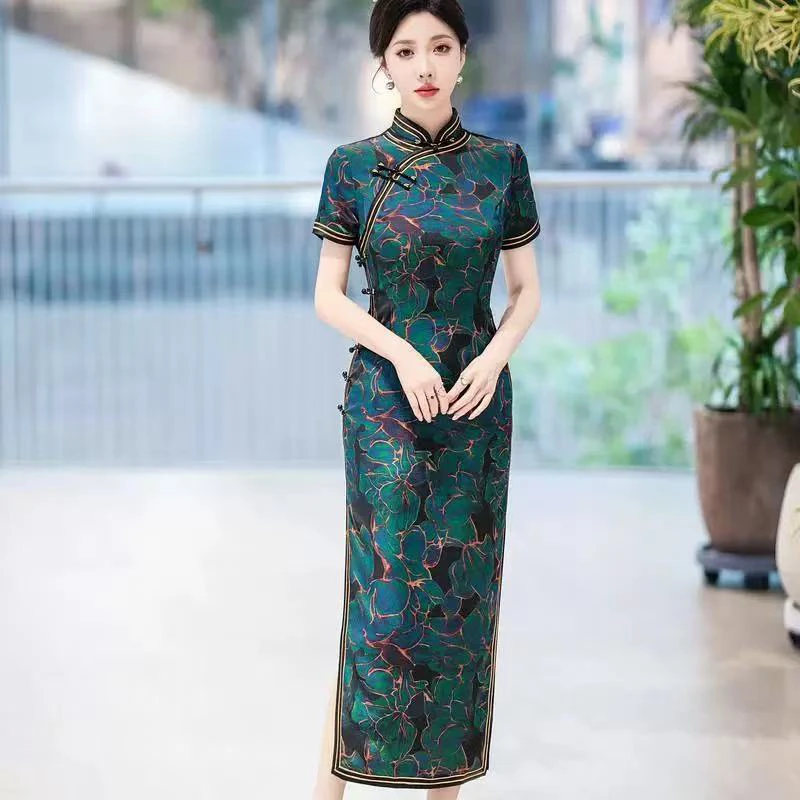 5569-BYX送考服中式旗袍高档长款改良日常夏季新款连衣裙复古气质