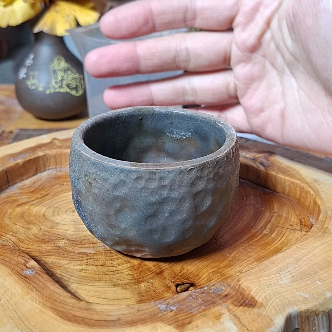 坭兴陶 纯柴全手 捶纹万彩杯130c