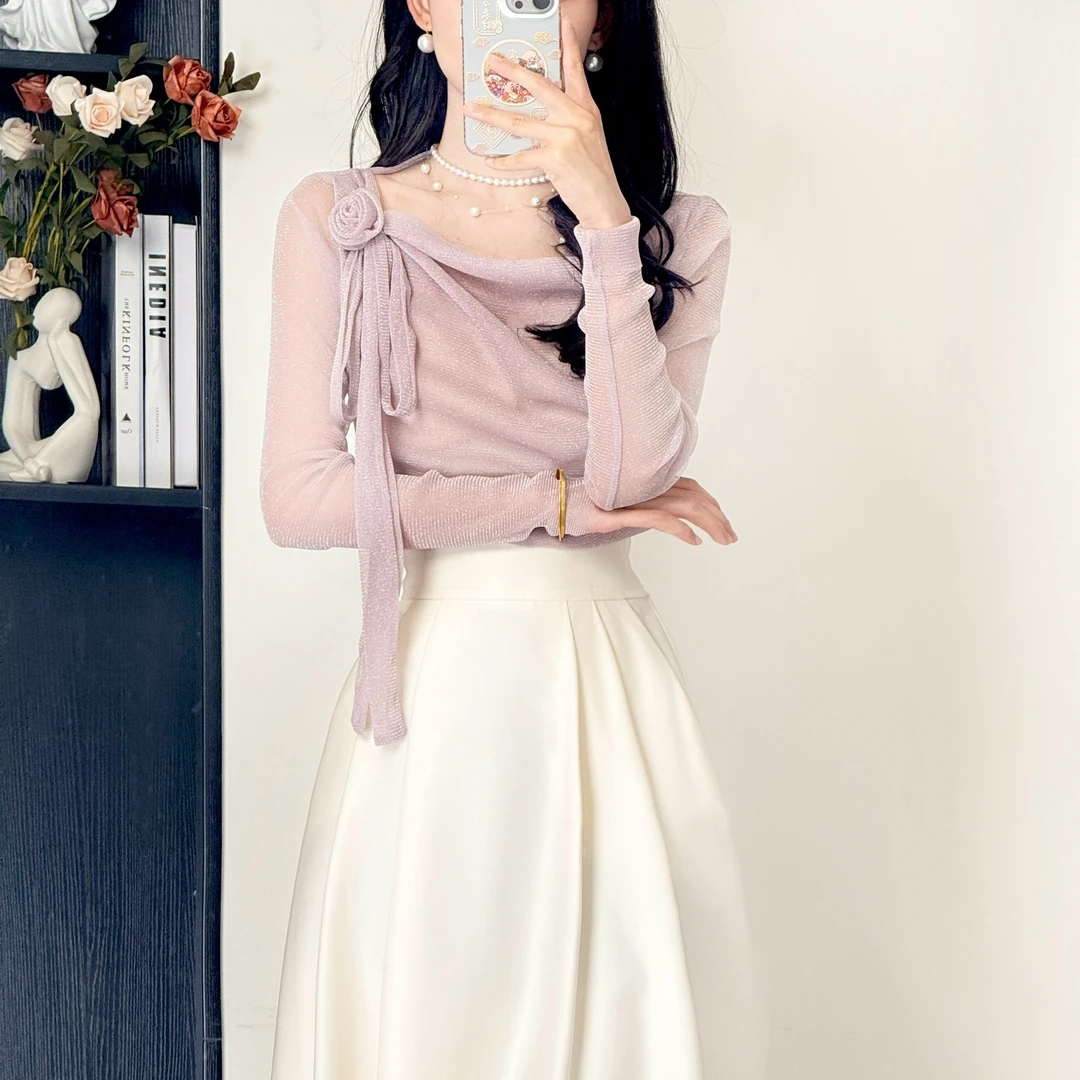 拉夏贝尔/【双裳绾雾】25夏防晒洋气千金贵气上衣+半身裙 10409 LSC