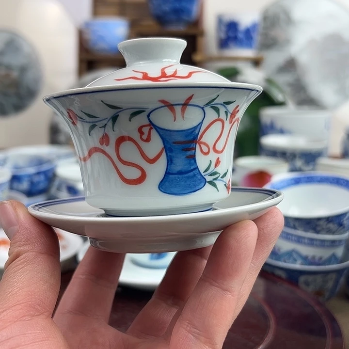 景德镇陶瓷手绘盖碗