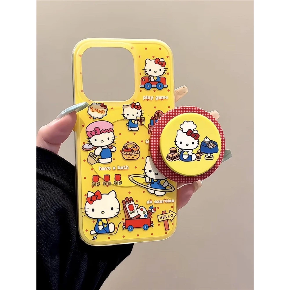 日韩可爱KT猫磁吸支架适用苹果16手机壳iphone15promax新款14创意