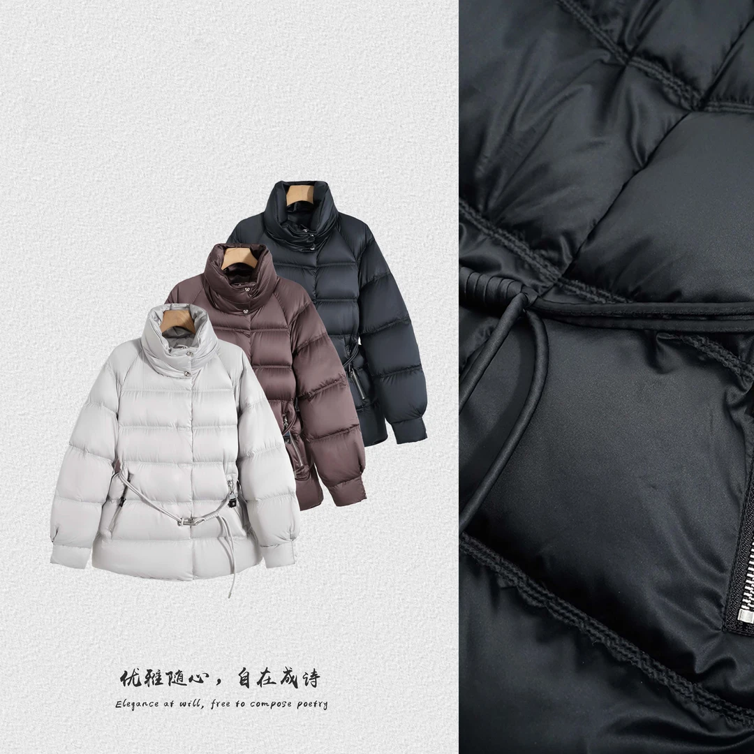 收腰显瘦中长款羽绒服女2025春冬新款小个子连帽加厚百搭保暖外套