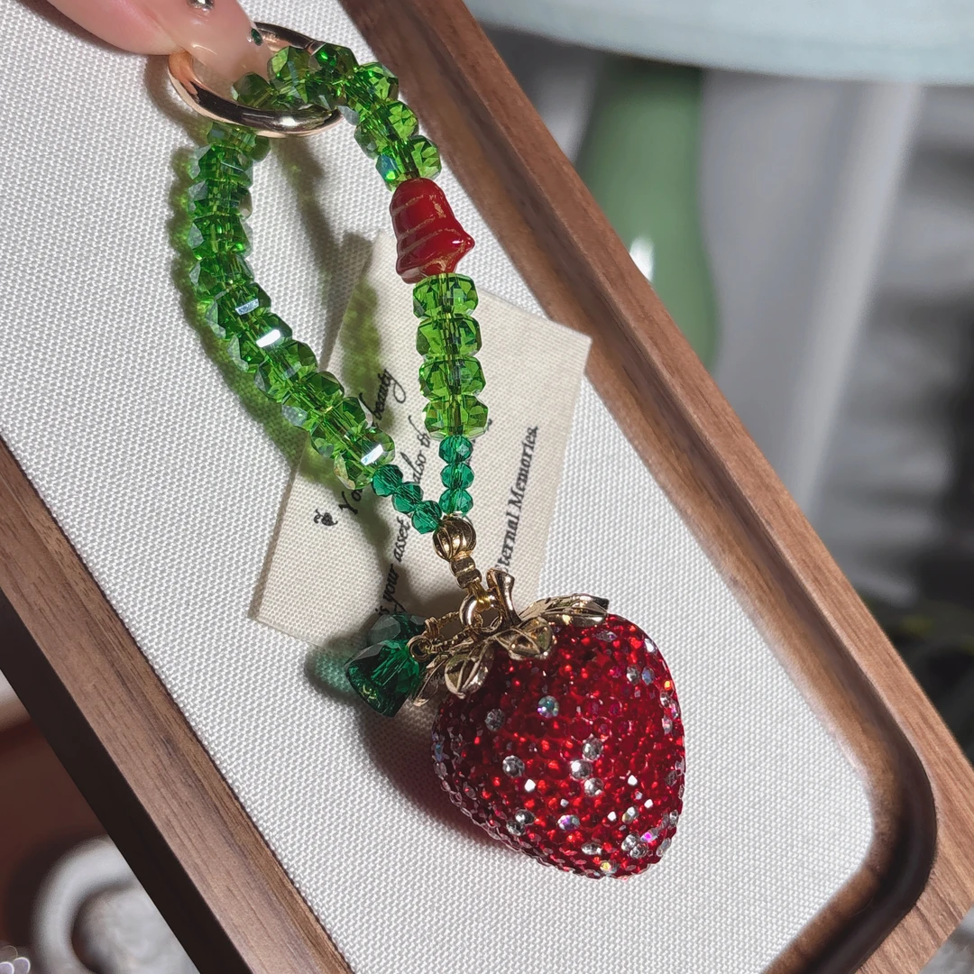 217编码红色大草莓提溜国风系原创手机链手机饰品手机挂件