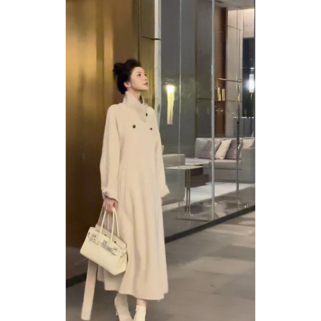 8831新款高级感网红宽松简约时尚中长款系腰带双面手缝大衣27号