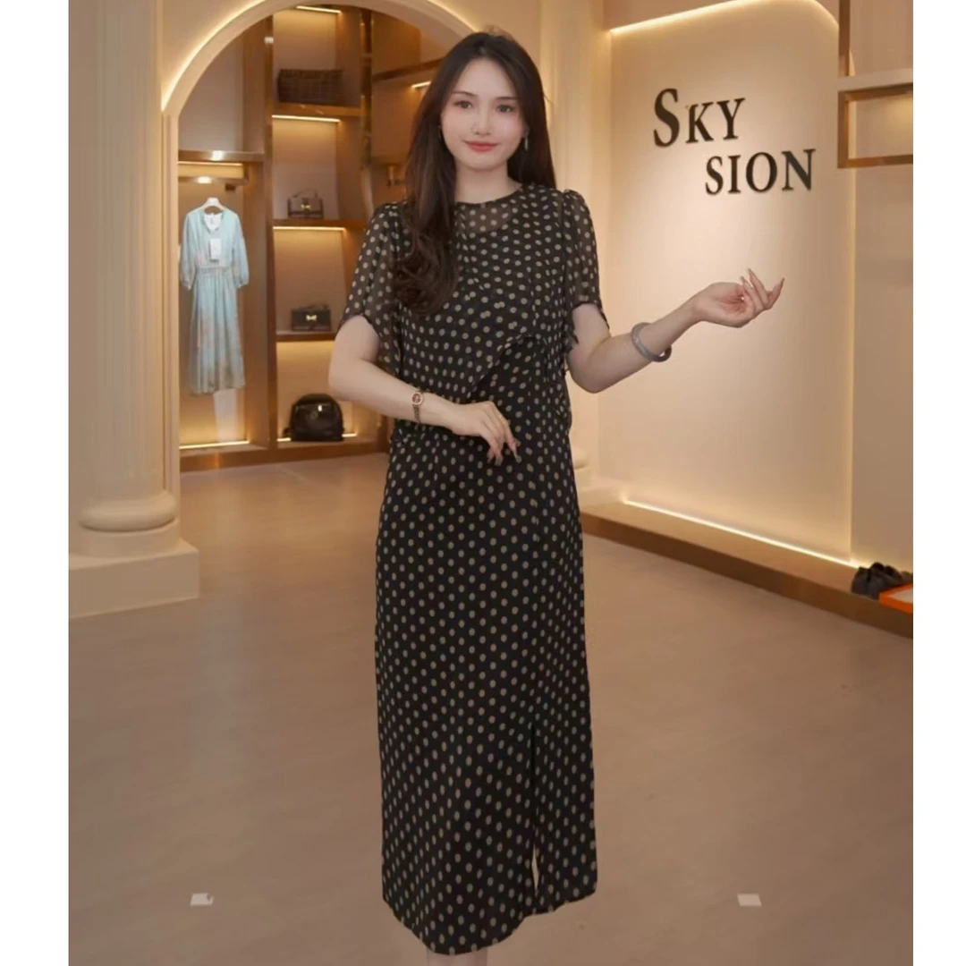 5107#夏天连衣裙时尚波点显瘦洋气减龄优雅遮肉简约中长款套装