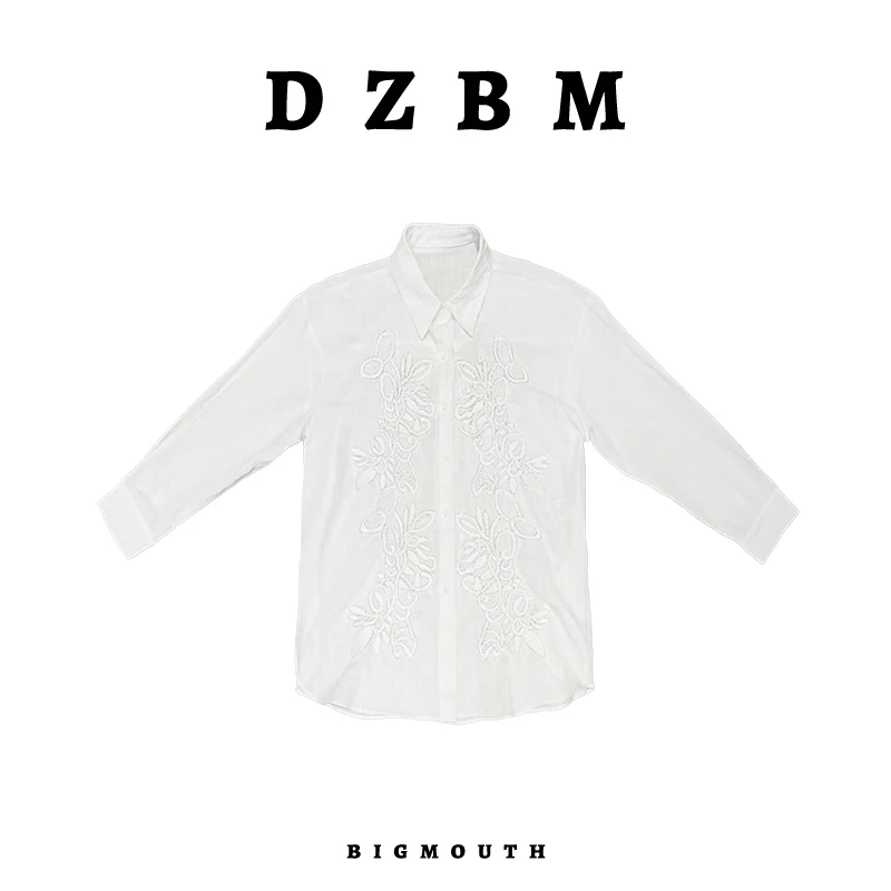 DZBM2025春季新款串珠绣花设计时尚气质百搭翻领亚麻衬衫-S5486