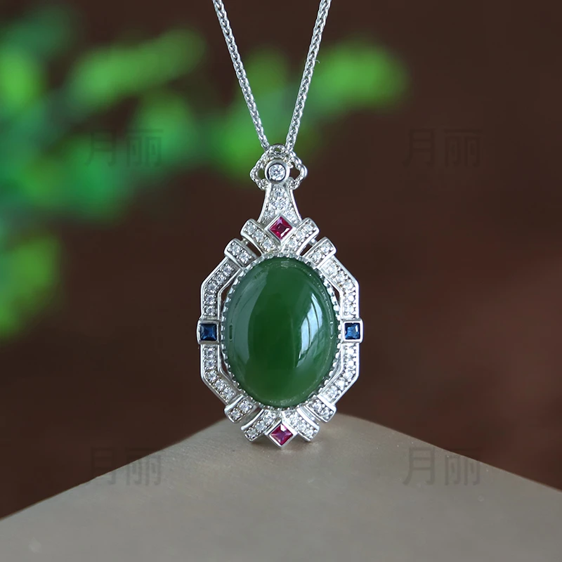 2025秋冬新品S925银碧玉吊坠女和田玉时尚贵气小众设计感项链礼物
