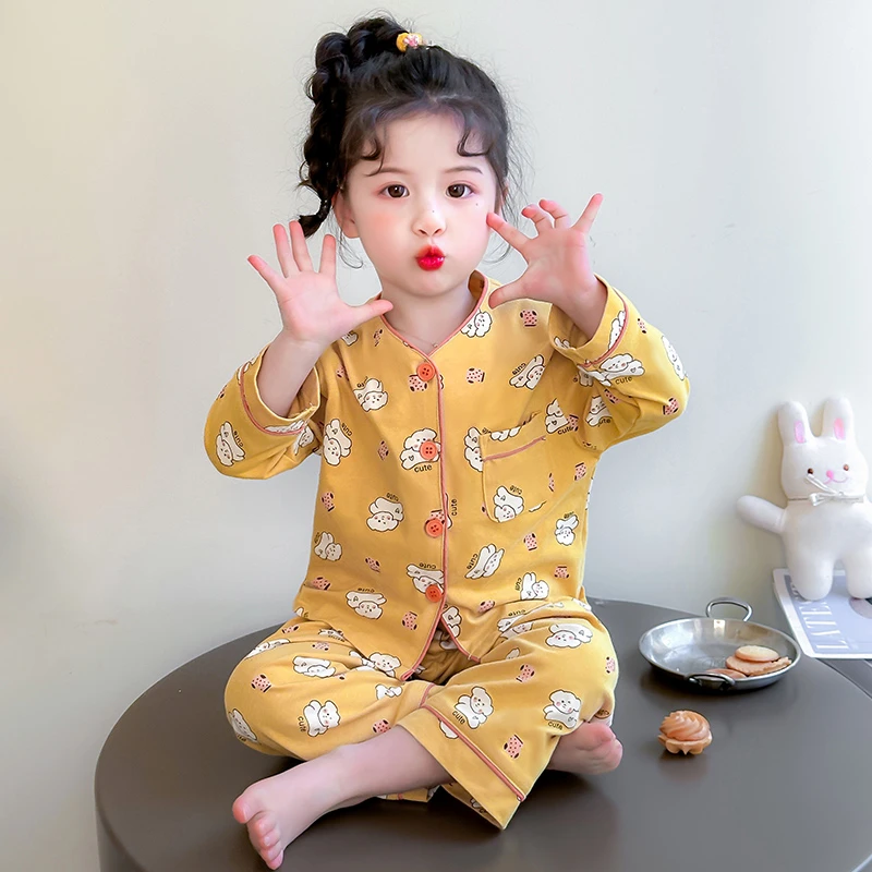 儿童睡衣春秋季2025新款春装薄款长袖套装女童韩版可爱卡通家居服