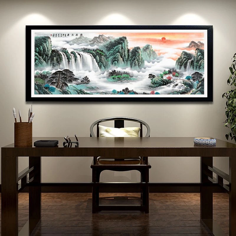 《源远流长》260✘80国画山水画办公室客厅沙发背景墙新中式装饰画