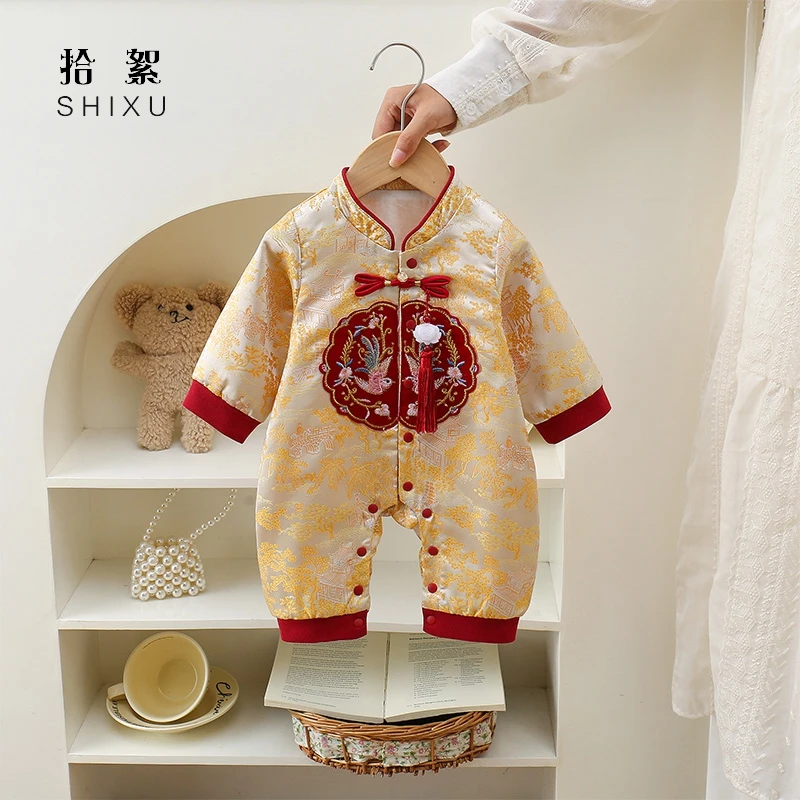 婴儿衣服秋装中国风汉服连体衣百天宝宝周岁礼服兄妹装哈衣外出服