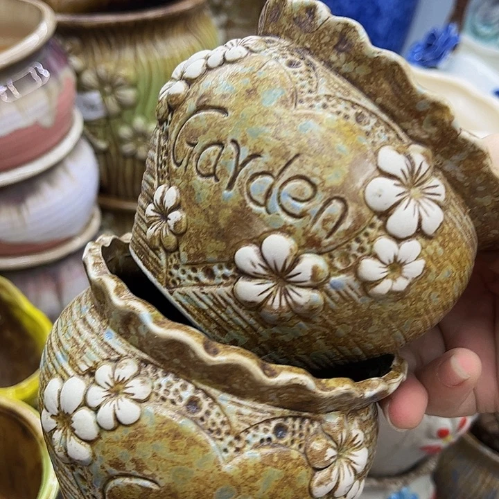 多肉绿植陶瓷花盆9.9包邮，有孔