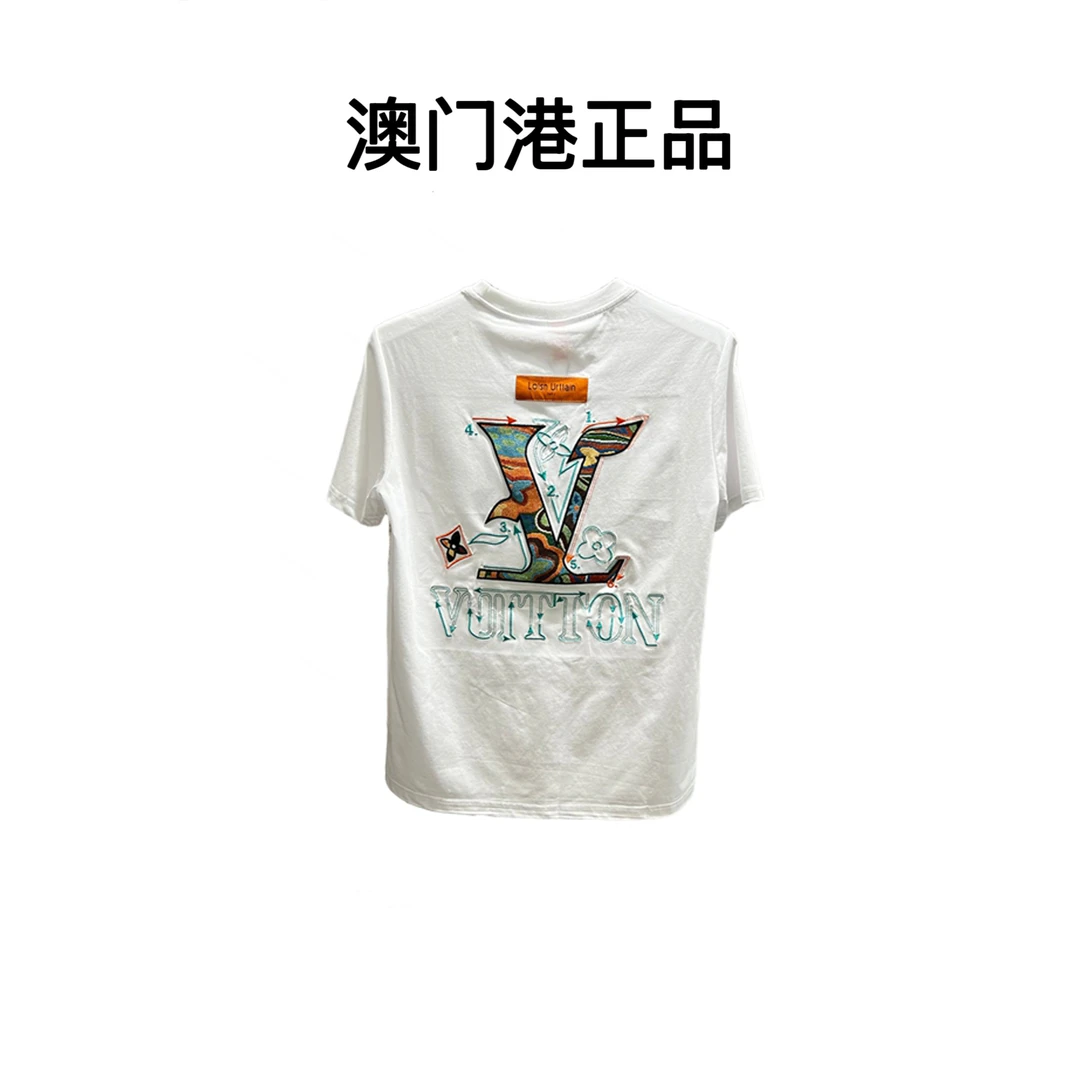 澳门港正品男士短袖t恤贴布绣圆领时尚半袖轻奢男装夏季印花体恤