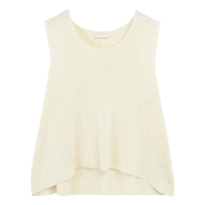 米白色和纸纱斜襟边背心AB1M715023
