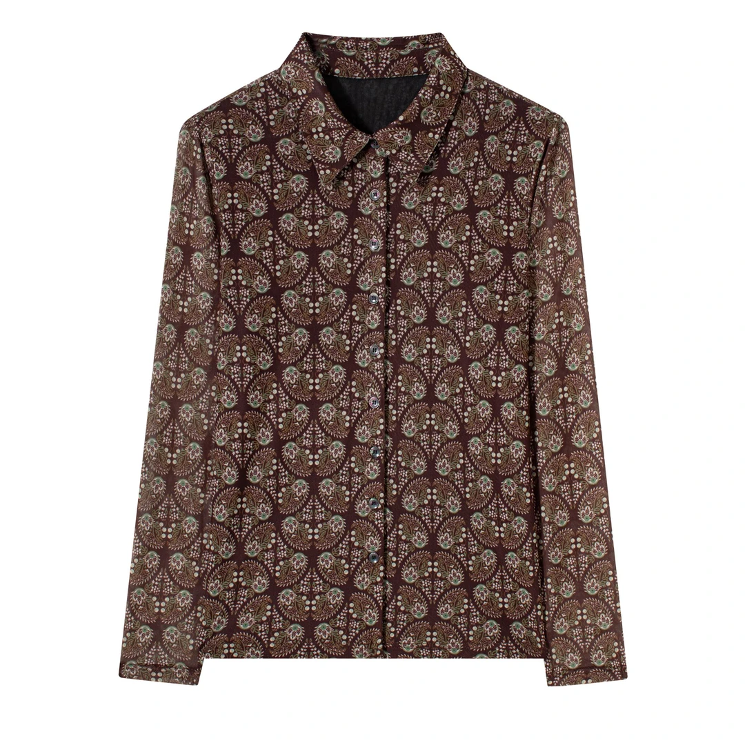 （专柜同款）进口佩斯利花纹台湾沙百搭洋气气质网纱衬衫