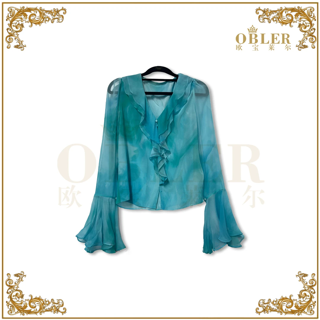 【欧宝莱尔】时尚法式气质真丝衬衫114-24211粉蓝