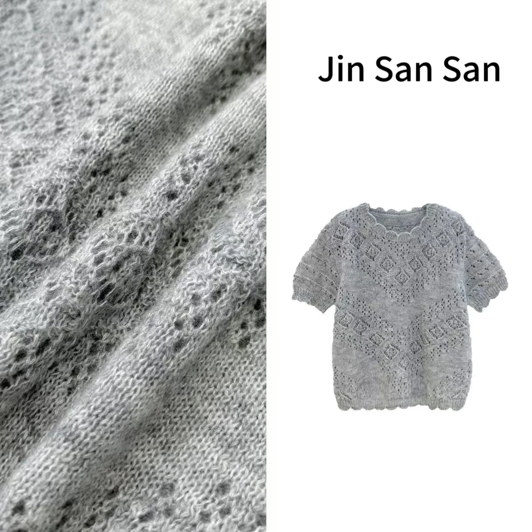 金三三【风华流沙】2025春季新款时尚气质重工短袖毛衣H1362