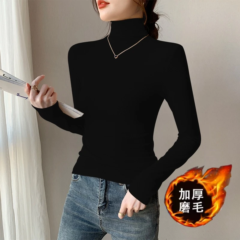 【罗纹高领打底衫】加厚磨毛堆堆领内搭秋冬保暖内衣高级感显瘦长袖