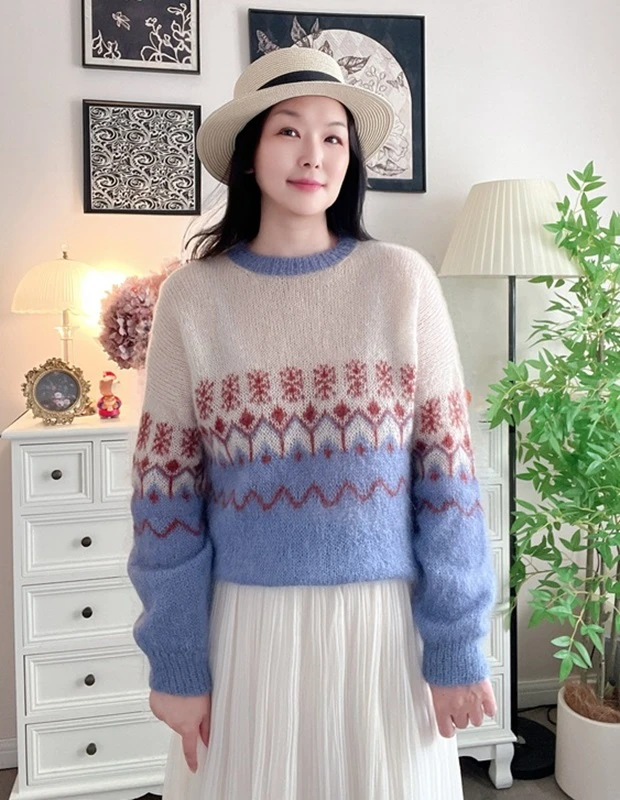 【初雪】真丝马海毛提花毛衣手工编织材料包