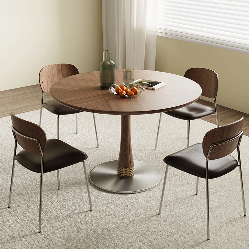 【布伦特】白蜡木实木岩板餐桌复古奶油家用小户型现代简约圆形餐桌