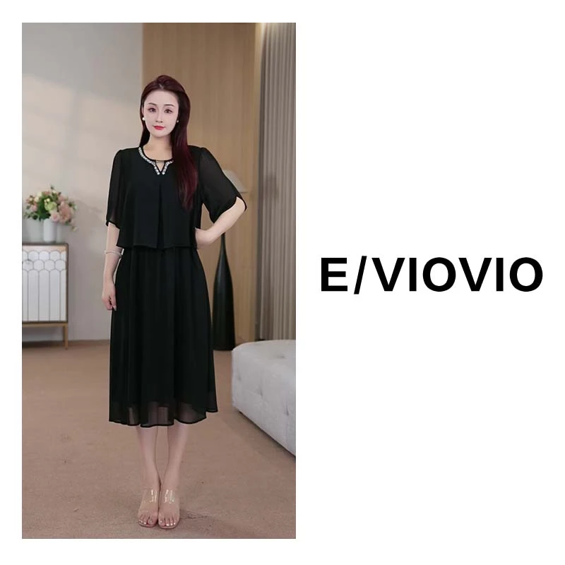 莉莉定制女装微胖高级精致显瘦气质减龄假两件中长款连衣裙ZB7491