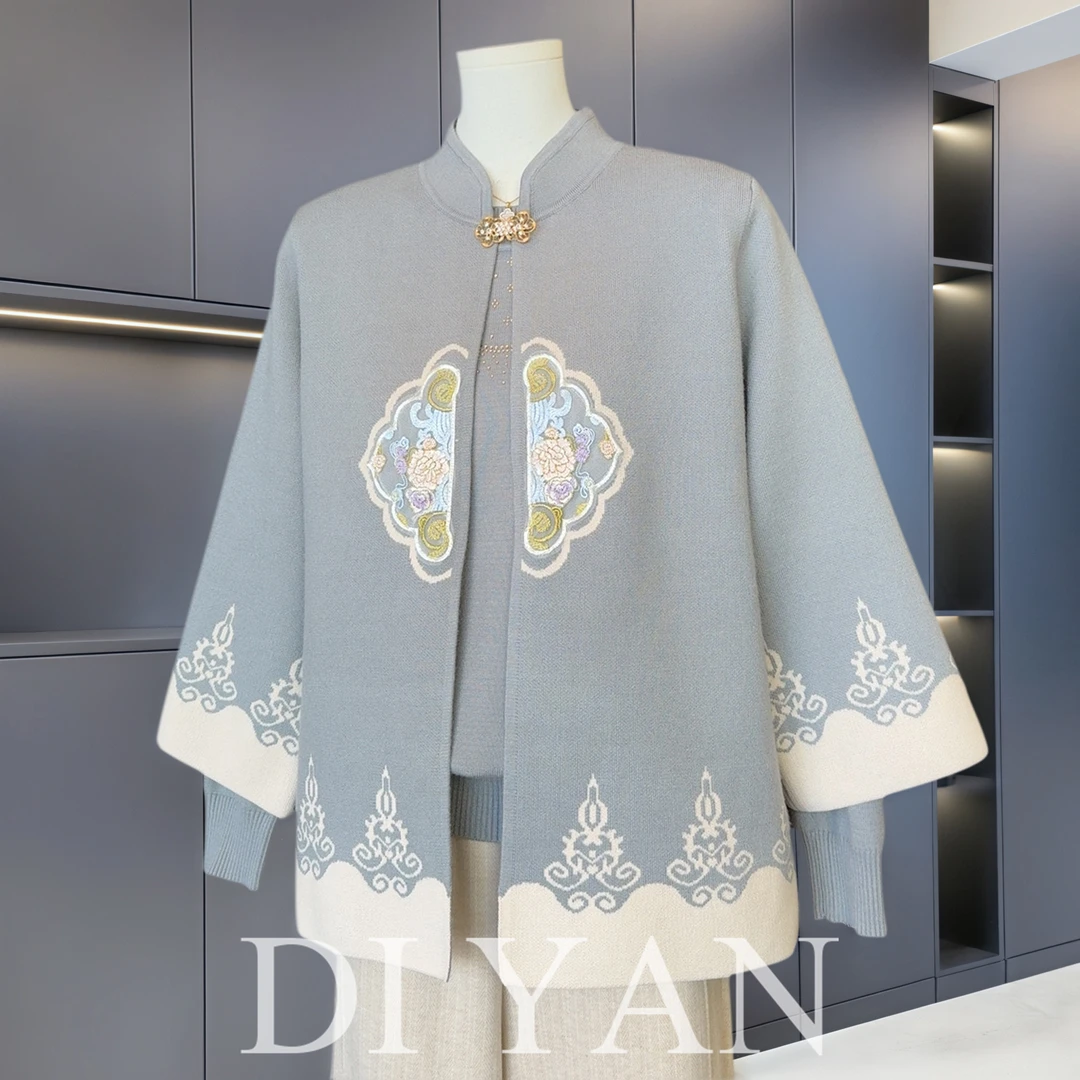 国风中老年婆婆针织衫女套装2025新款妈妈秋装休闲奶奶毛衣两件套