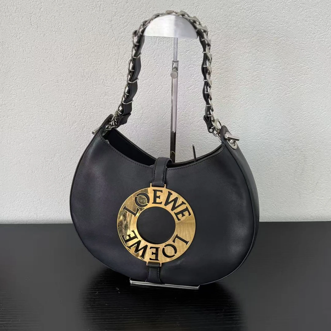 95新 LOEWE/罗意威 黑金Joyce豌豆月牙单肩包