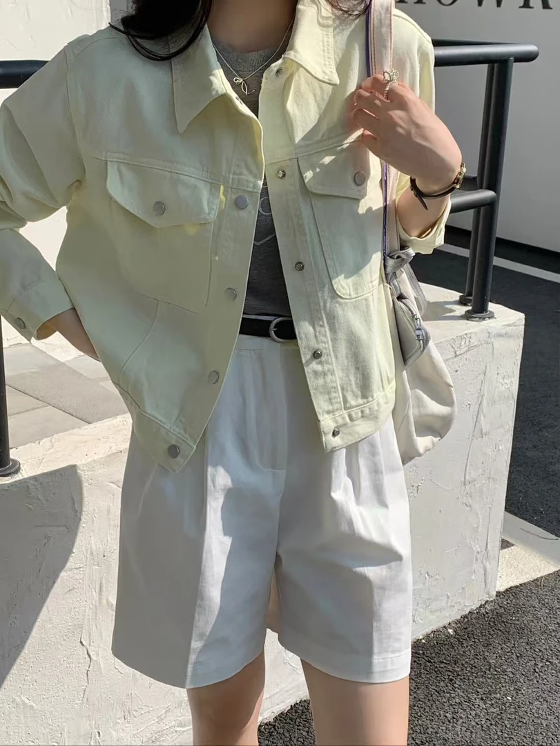 牛仔宽松款短款韩版白色复古春秋短外套外套百搭休闲女洋气小个子