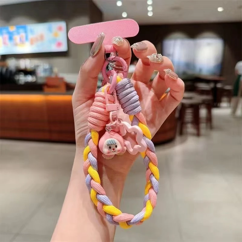 撞色编织绳短款手机挂绳适用手机壳防摔可手提手腕绳新款小清新女