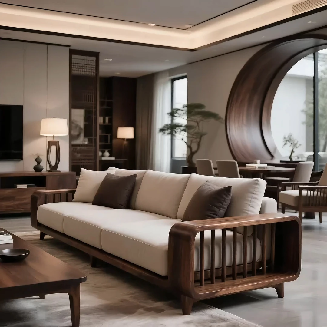 新中式北美黑胡桃木实木沙发组合别墅民宿客厅禅意宋式美学家具