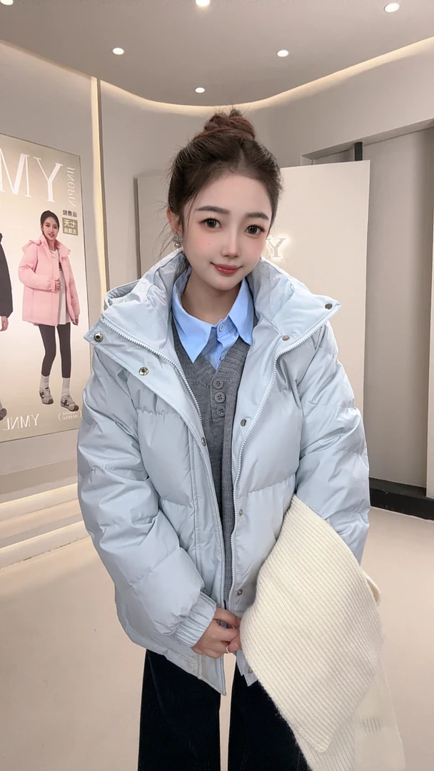 中戏羽绒服短款2025冬季新款白鸭绒加厚连帽情侣学生小个子外套