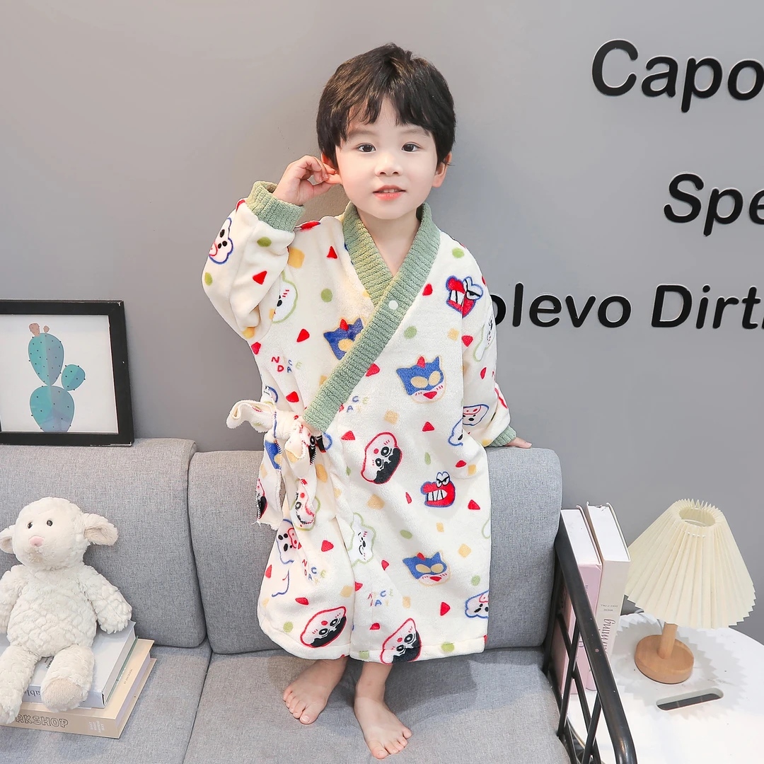 儿童冬季珊瑚绒睡袍睡衣卡通睡衣睡裙男小童法兰绒浴袍加厚家居服