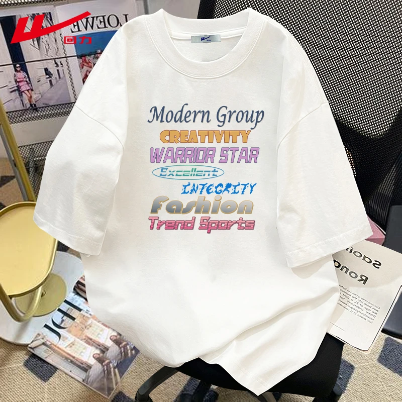 回力字母印花夏季夏装纯棉短袖T恤女装宽松辣妹百搭打底衫多巴胺
