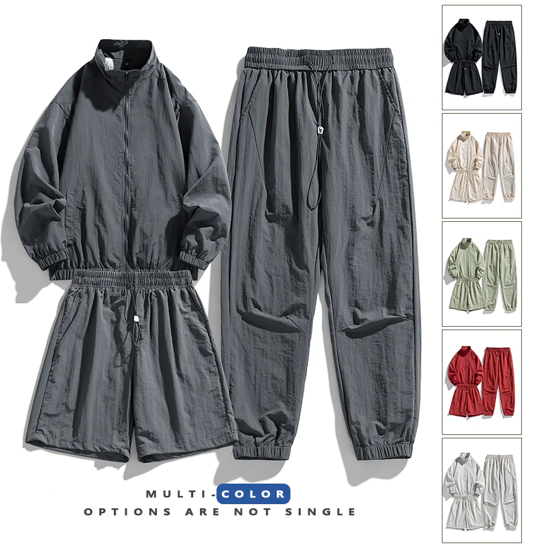 稻草人男女款防晒衣三件套运动休闲情侣复古阔腿宽松抽绳日系