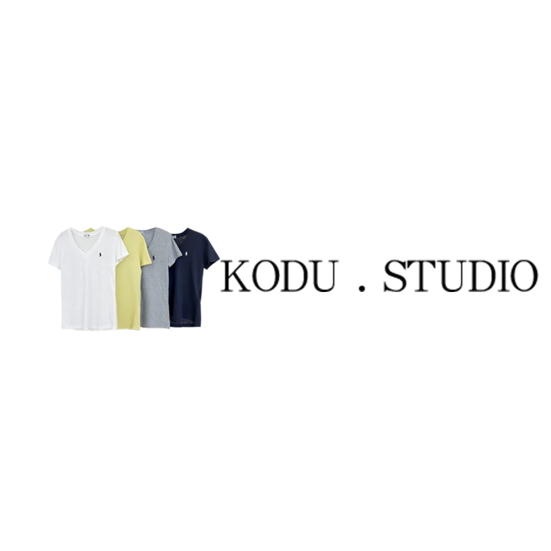 QI【刻度KODU】SD-5194夏季新品小众经典百搭V领纯色刺绣短袖T恤