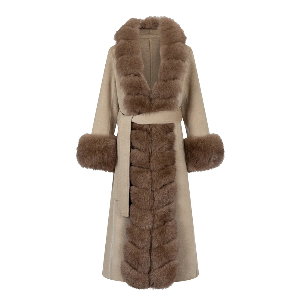 2026《新年战袍》长款狐狸毛大衣双面呢羊毛羊绒外套