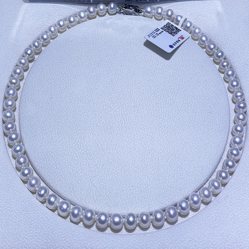 诸暨淡水无核珍珠8-9mm近圆款项链颈链强光白亮时尚百搭节日礼物