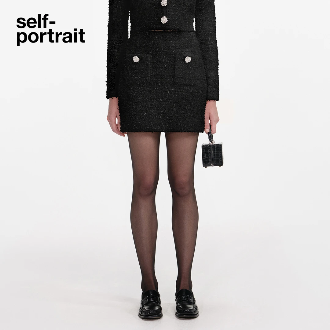 self-portrait 2025秋冬新款经典黑小香风钻饰针织半身裙短裙