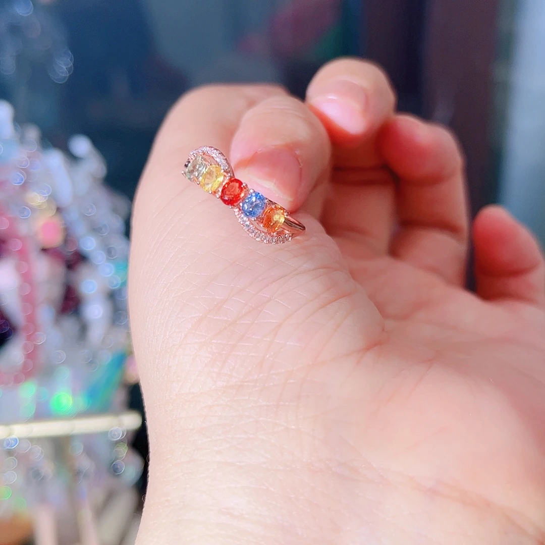 彩色蓝宝石戒指银S925镶嵌