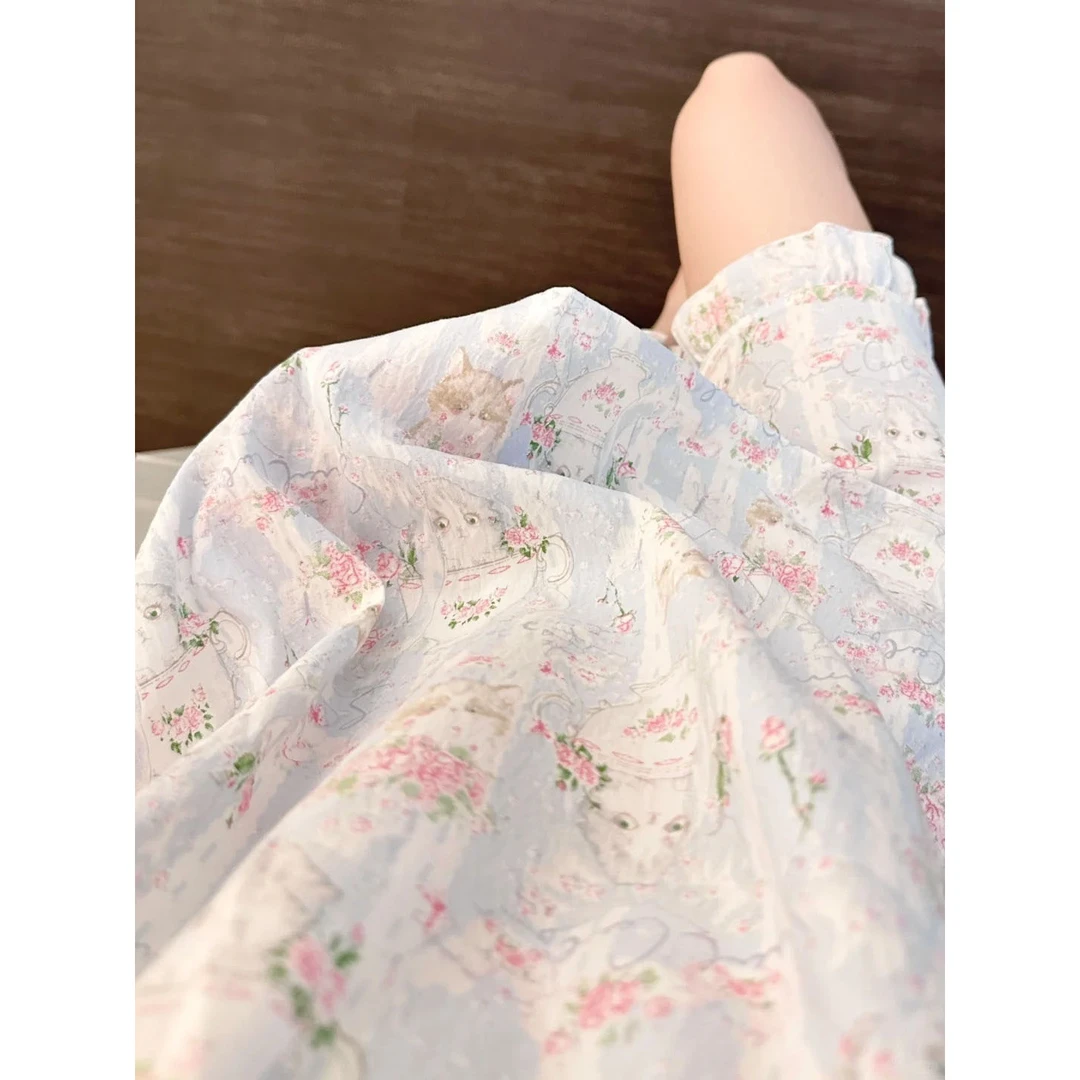 韩系甜美少女可爱猫咪吊带睡衣女夏季新款宽松短裤套装显白家居服