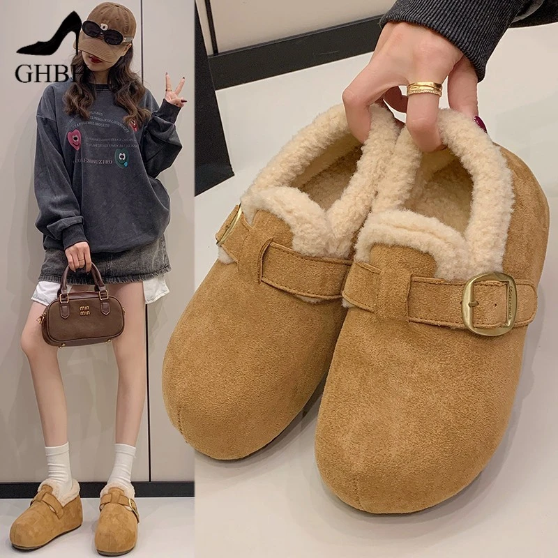 厚底内增高加绒勃肯鞋女冬季新款保暖毛毛鞋懒人百搭雪地棉鞋