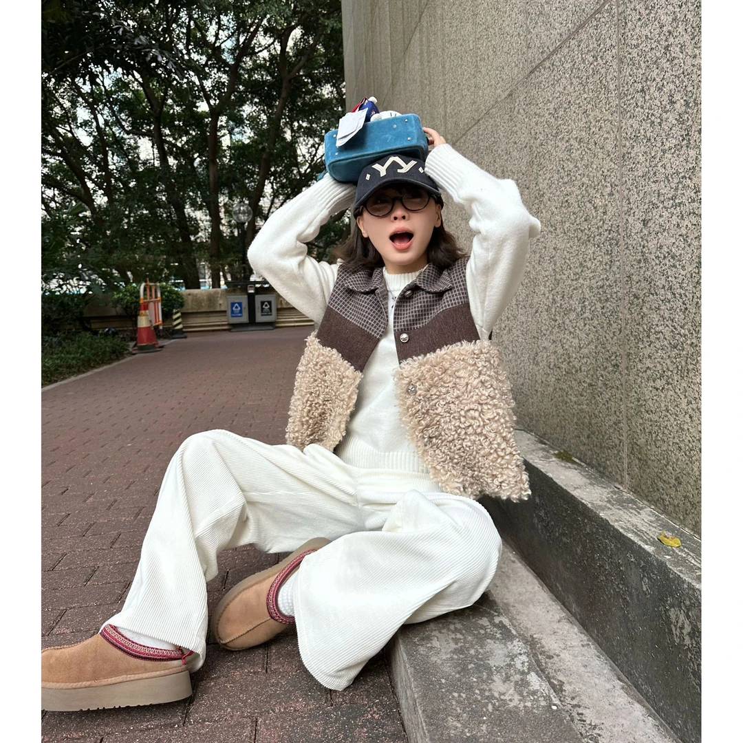 Our2【三拼马甲】秋冬季百搭拼接羊毛夹棉马甲【X5196】