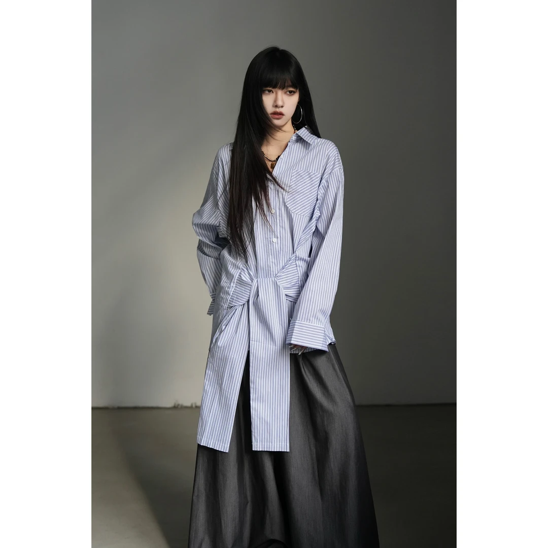 呆毛DM.FACTORY【克林周刊】早春新款高级松弛感条纹衬衫DMJ3428